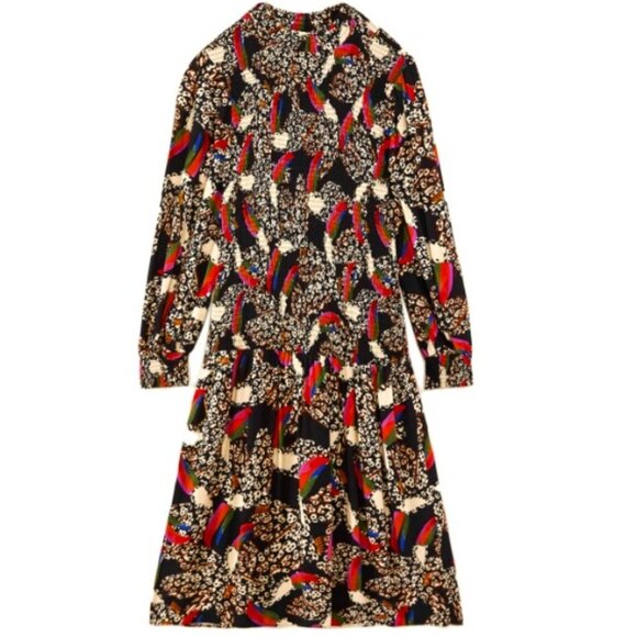 Farm Rio Leopard Toucans Puff-Sleeve Mock-Neck Midi Dress - Picture 1 of 14